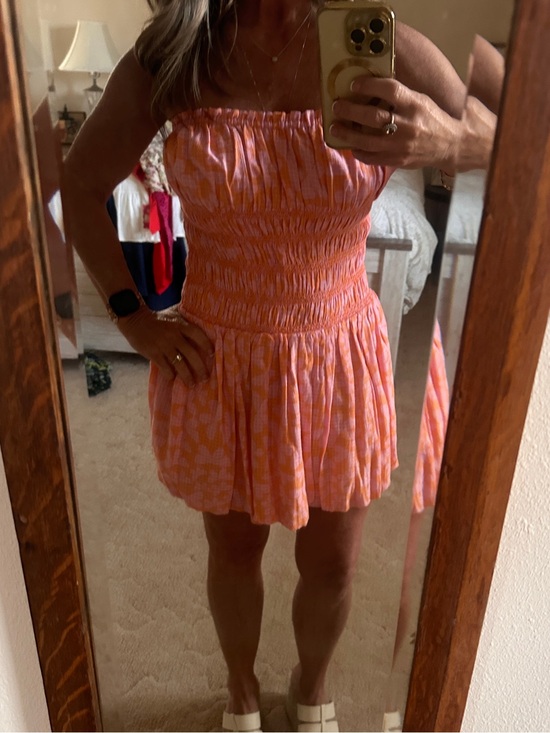 Free People Dresses & Skirts - Free People Pink and Orange Smocked Strapless Mini Dress NWT